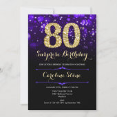パープル金ゴールドサプライズ80誕生日 招待状 (正面)