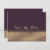 パープル金ゴールドシきらめくックGlam日付を保存 案内ポストカード (正面/裏面)