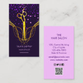 パープル金ゴールドシザー美容師プロフェッショナル 名刺 (正面/裏面)