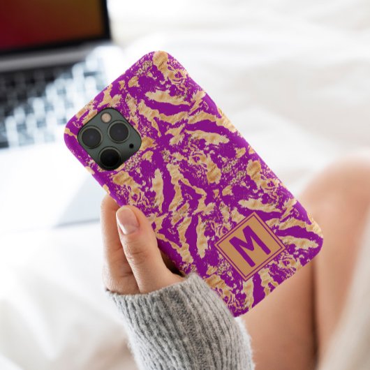 パープル金ゴールドシック大理石エレガント製カスタムモノグラム Case-Mate iPhoneケース