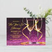 パープル金ゴールドシャンパングラスニューイヤーズイブパーティー 招待状 (スタンド正面)