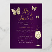 パープル金ゴールドシャンパーニュ50と素晴らしい誕生日 箔招待状 (正面)