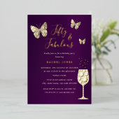 パープル金ゴールドシャンパーニュ50と素晴らしい誕生日 箔招待状 (立ち正面)