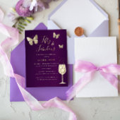 パープル金ゴールドシャンパーニュ50と素晴らしい誕生日 箔招待状