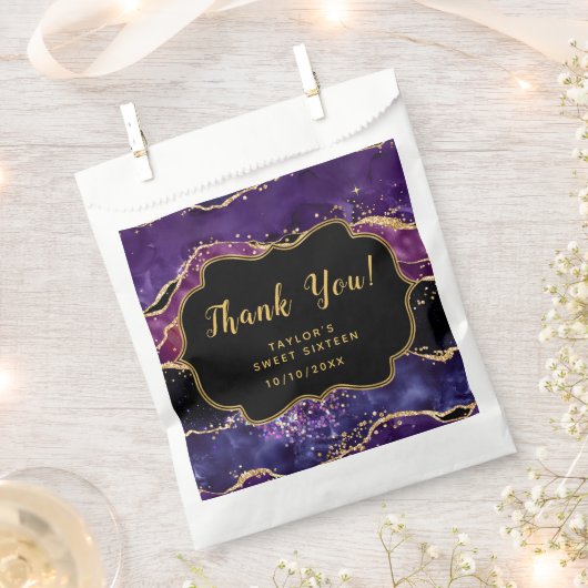 パープル金ゴールドシークインズアゲイトSweet sixteenありがとう フェイバーバッグ (クリップ留めされた状態)