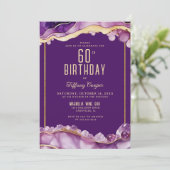 パープル金ゴールドジェムストーン60番目の誕生日招待状 招待状 (スタンド正面)