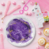 パープル金ゴールドジオメトリックシック21st誕生日パーティー ペーパープレート (パーティー)