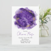 パープル金ゴールドジオメトリックシック21st誕生日パーティー 招待状 (スタンド正面)