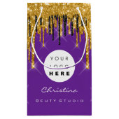 パープル金ゴールドスウィート16ブライダル結婚ズ化粧品 スモールペーパーバッグ (裏面)