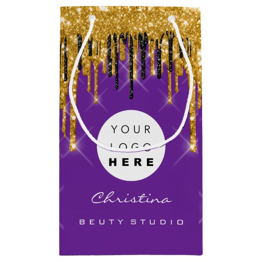 パープル金ゴールドスウィート16ブライダル結婚ズ化粧品 スモールペーパーバッグ (裏面)