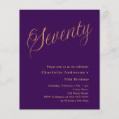 パープル金ゴールドスクリプト70th誕生日の招待 (正面)