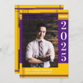 パープル金ゴールドスクールカラー卒業フォトプライド 招待状 (正面/裏面)