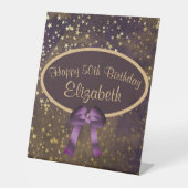パープル金ゴールドスターダスト50誕生日ペデスタルサイン 台座サイン (正面)