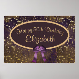 パープル金ゴールドスターダスト50誕生日 ポスター