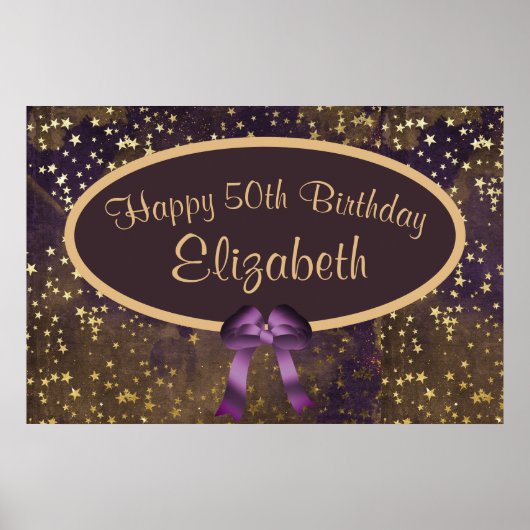 パープル金ゴールドスターダスト50誕生日 ポスター (正面)