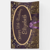 パープル金ゴールドスターダスト50誕生日 横断幕 (縦)