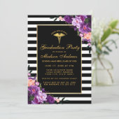 パープル金ゴールドストライプの医学卒業招待状 招待状 (スタンド正面)