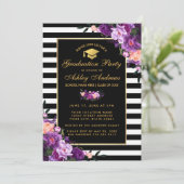 パープル金ゴールドストライプの卒業招待状 – バックフォト 招待状 (スタンド正面)