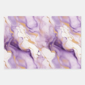 パープル金ゴールドスパークルガーリーグリッターストライプ誕生日 ラッピングペーパーシート (正面3)