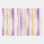 パープル金ゴールドスパークルガーリーグリッターストライプ誕生日 ラッピングペーパーシート (正面2)