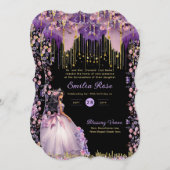 パープル金ゴールドスパークルキンセアニェラドレスフローラバラ 招待状 (正面/裏面)