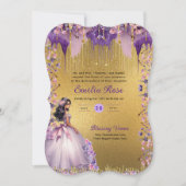 パープル金ゴールドスパークルキンセアニェラドレスフローラバラ 招待状 (正面)