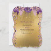 パープル金ゴールドスパークルキンセアニェラドレスフローラバラ 招待状 (裏面)