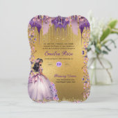 パープル金ゴールドスパークルキンセアニェラドレスフローラバラ 招待状 (スタンド正面)