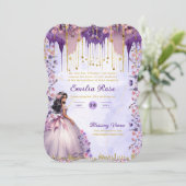 パープル金ゴールドスパークルキンセアニェラドレスフローラバラ 招待状 (スタンド正面)