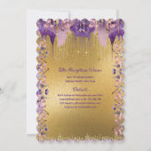 パープル金ゴールドスパークルキンセアニェラドレスフローラバラ 招待状 (裏面)