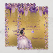 パープル金ゴールドスパークルキンセアニェラドレスフローラバラ 招待状 (正面/裏面)