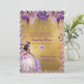 パープル金ゴールドスパークルキンセアニェラドレスフローラバラ 招待状 (スタンド正面)