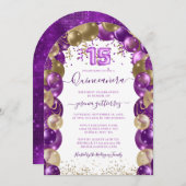 パープル金ゴールドスパークルキンセアニラバルーン 招待状 (正面/裏面)