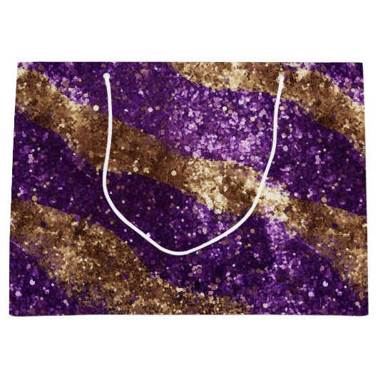 パープル金ゴールドスパークルグリッター誕生日 ラージペーパーバッグ (正面)