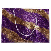 パープル金ゴールドスパークルグリッター誕生日 ラージペーパーバッグ (裏面)