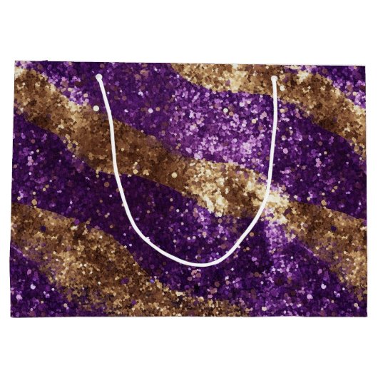 パープル金ゴールドスパークルグリッター誕生日 ラージペーパーバッグ (裏面)