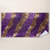 パープル金ゴールドスパークルグリッター ビーチタオル (正面)