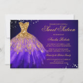 パープル金ゴールドスパークルドレスSweet sixteen招待状 招待状 (正面)