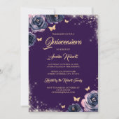 パープル金ゴールドスパークルバタフライドレスキンセアニェラ 招待状 (正面)