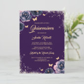 パープル金ゴールドスパークルバタフライドレスキンセアニェラ 招待状 (スタンド正面)