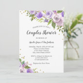 パープル金ゴールドスパークルフローラカップルシャワー招待状 招待状 (スタンド正面)