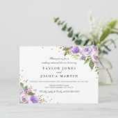 パープル金ゴールドスパークルフローラリハーサルディナー招待状 招待状 (スタンド正面)