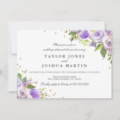 パープル金ゴールドスパークルフローラリハーサルディナー招待状 招待状 (正面)