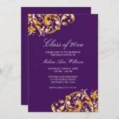 パープル金ゴールドスワール卒業パーティー発表 招待状 (正面/裏面)