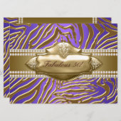 パープル金ゴールドゼブラ女性50th誕生日パーティー 招待状 (正面/裏面)