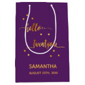 パープル金ゴールドタイポグラフィ21歳の誕生日 ミディアムペーパーバッグ (正面)