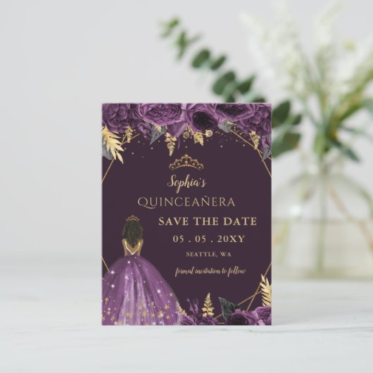 パープル金ゴールドタンプリンセスフローラキンセアニラ 案内ポストカード (スタンド正面)