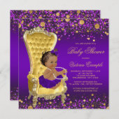 パープル金ゴールドチェアエスニックバレリーナベビーシャワー 招待状 (正面/裏面)