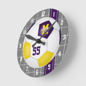 パープル金ゴールドチームの色の異なるストライプサッカー ラウンド壁時計 (傾斜)