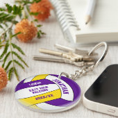 パープル金ゴールドチームカラーカスタムボーイズバレーボール キーホルダー (正面右)